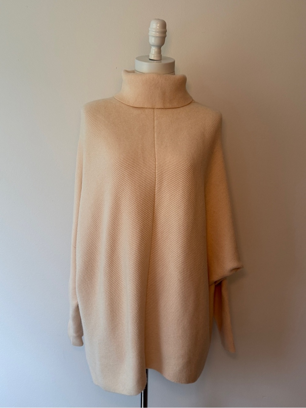 Turtleneck Poncho Sweater in Cream - Size Small - ivory color